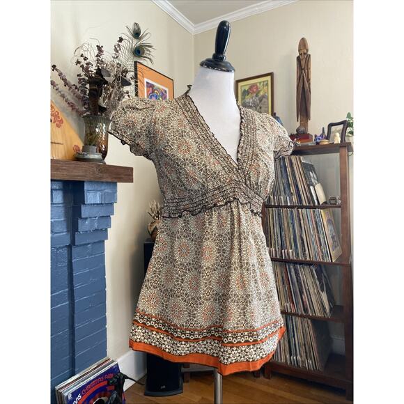 NEW Vintage Studio Y Babydoll Y2k Women L Sleeveless Top Boho Deep V Neck NOS - Picture 2 of 7